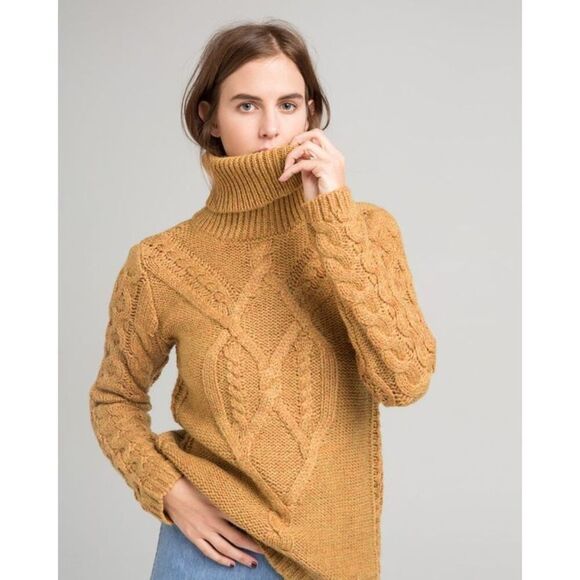 Lavane New York Women’s Marigold Mustard Yellow Chunky 3D Fisherman Knit Turtlen - Picture 12 of 15